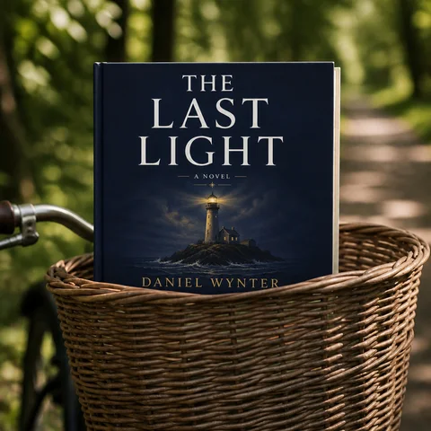 A book in a bicycle basket
